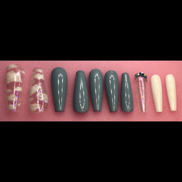 Other - Press on custom gel nails long coffin clouds
